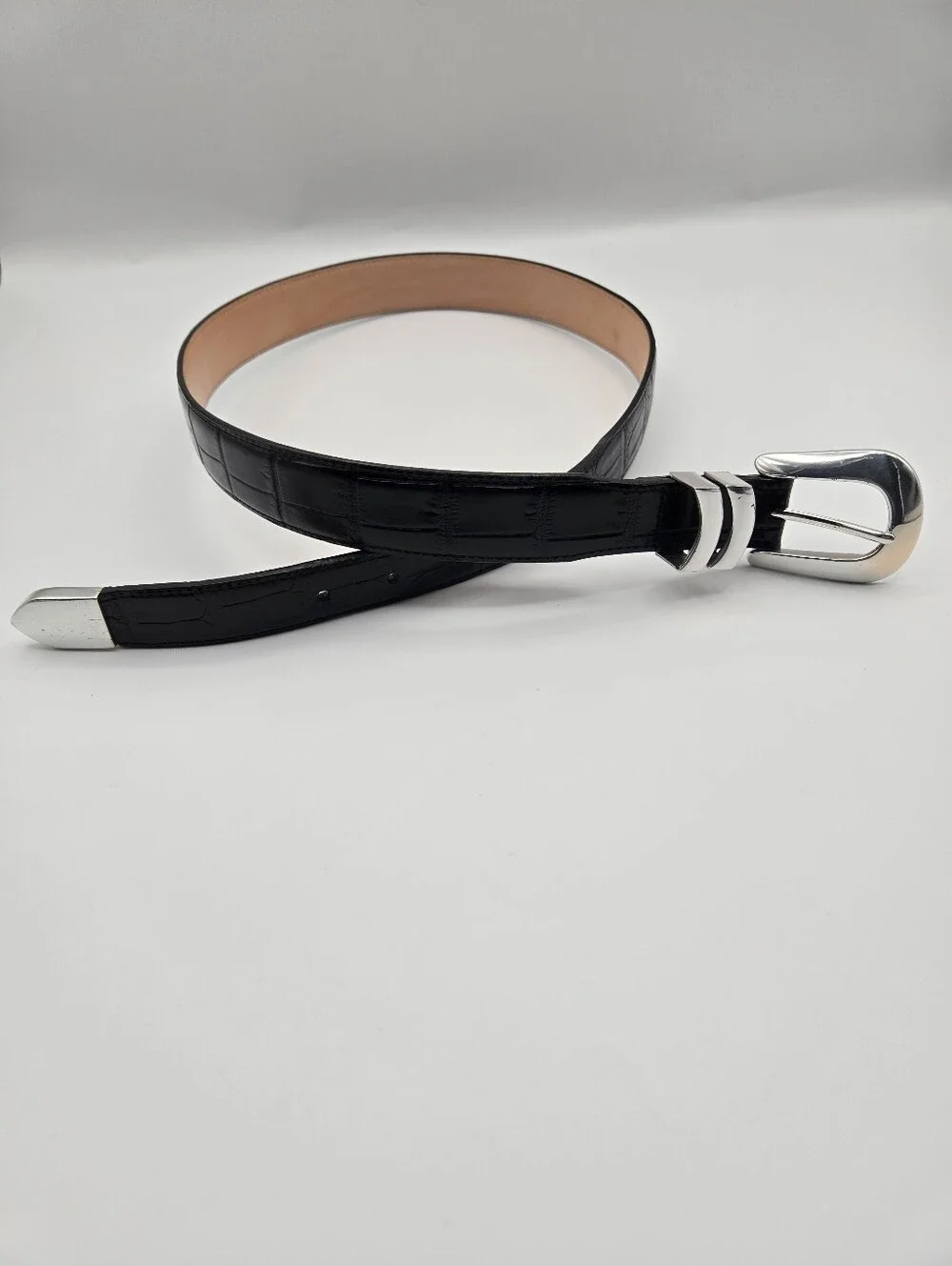 Brighton ONYX Black Croc Embossed Leather Belt Mens Size 34 USA 19403